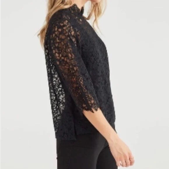 NEW 7 For All Mankind Scalloped Lace Top in Jet Black size XS - Picture 4 of 14